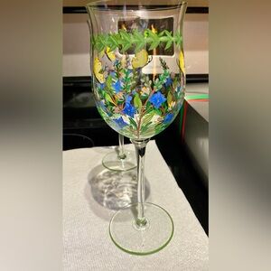 Handpainted Tulip Shape Wine Glasses. In like new condition. They are signed EC